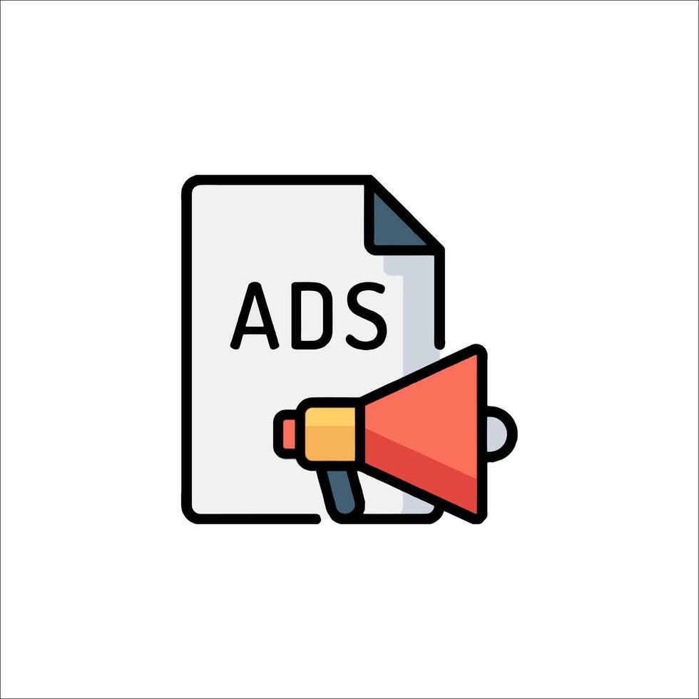 Ads icon with a megaphone and paper vector