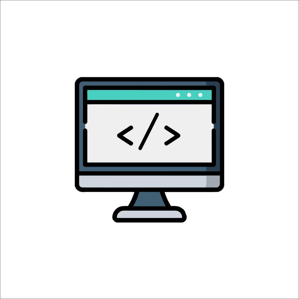 A computer monitor with a code symbol on it vector