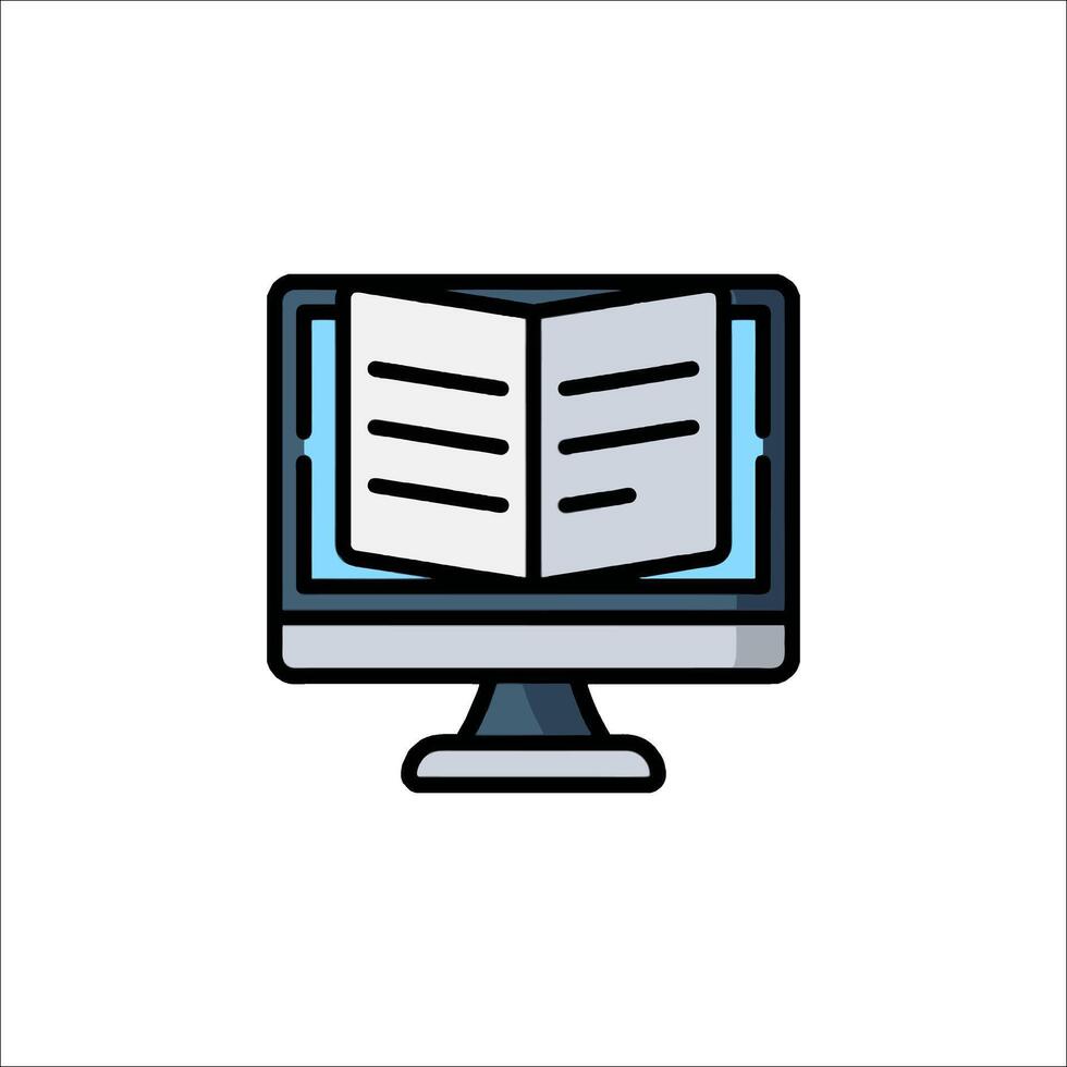 Computer monitor with open book icon vector