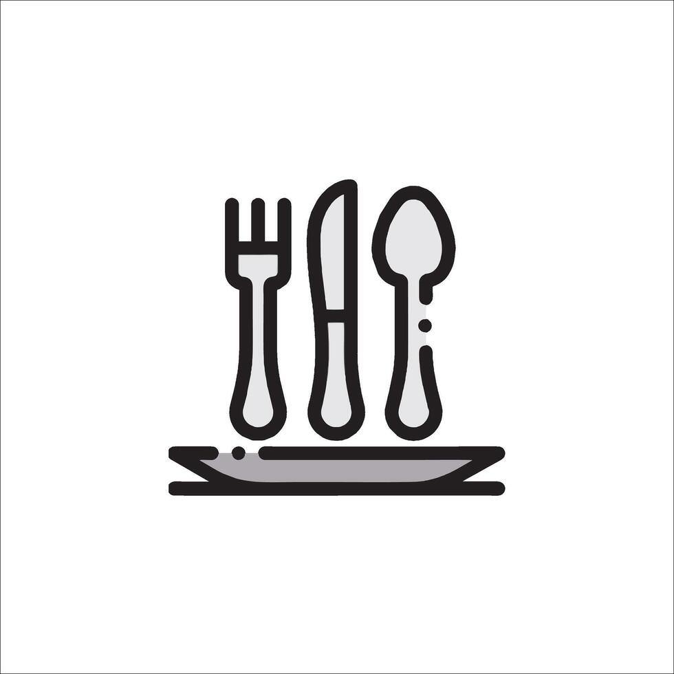 A fork, knife and spoon icon on a plate vector
