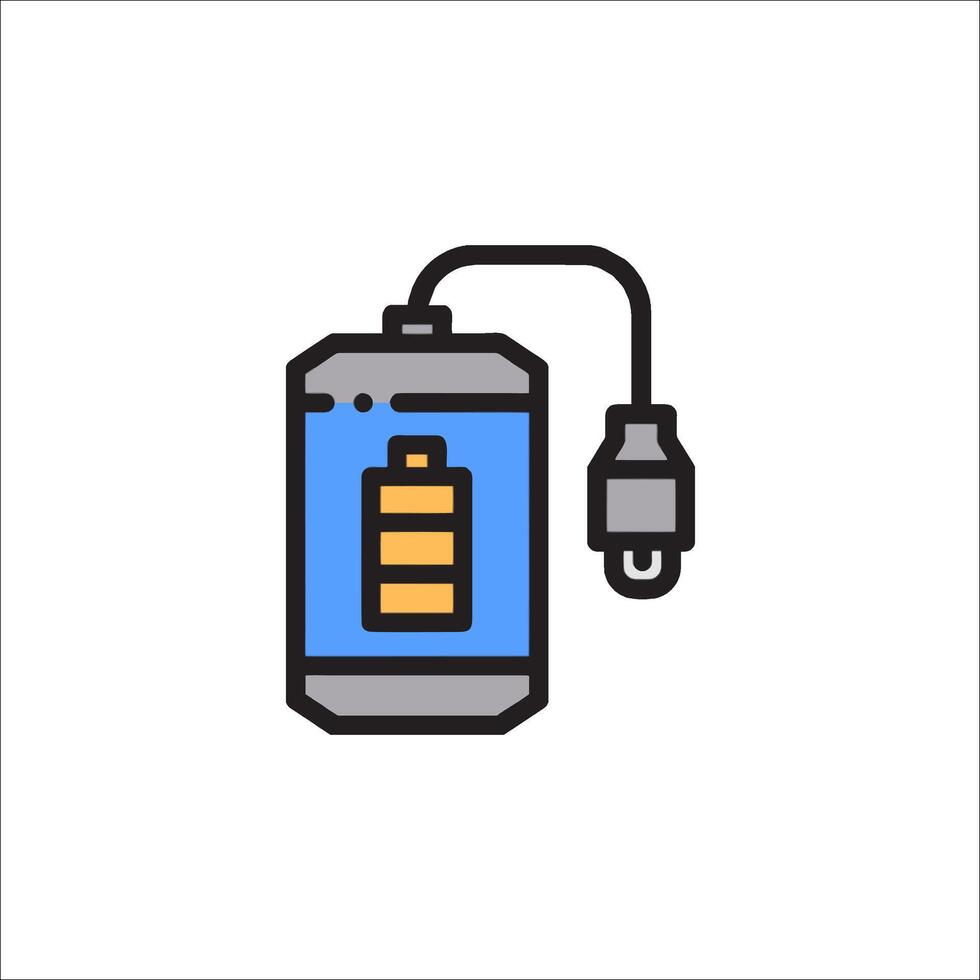 A battery icon with a cable connected to it vector