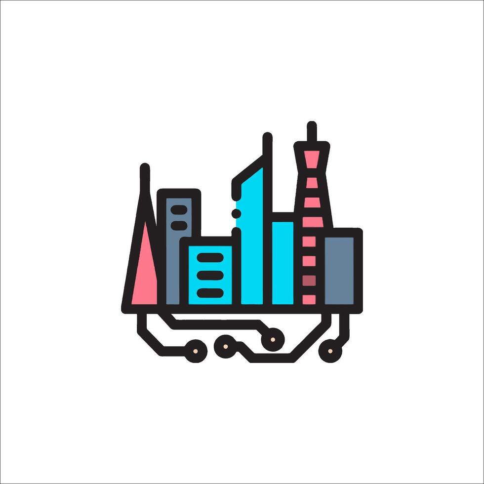 A city skyline with a skyscraper and a tower vector