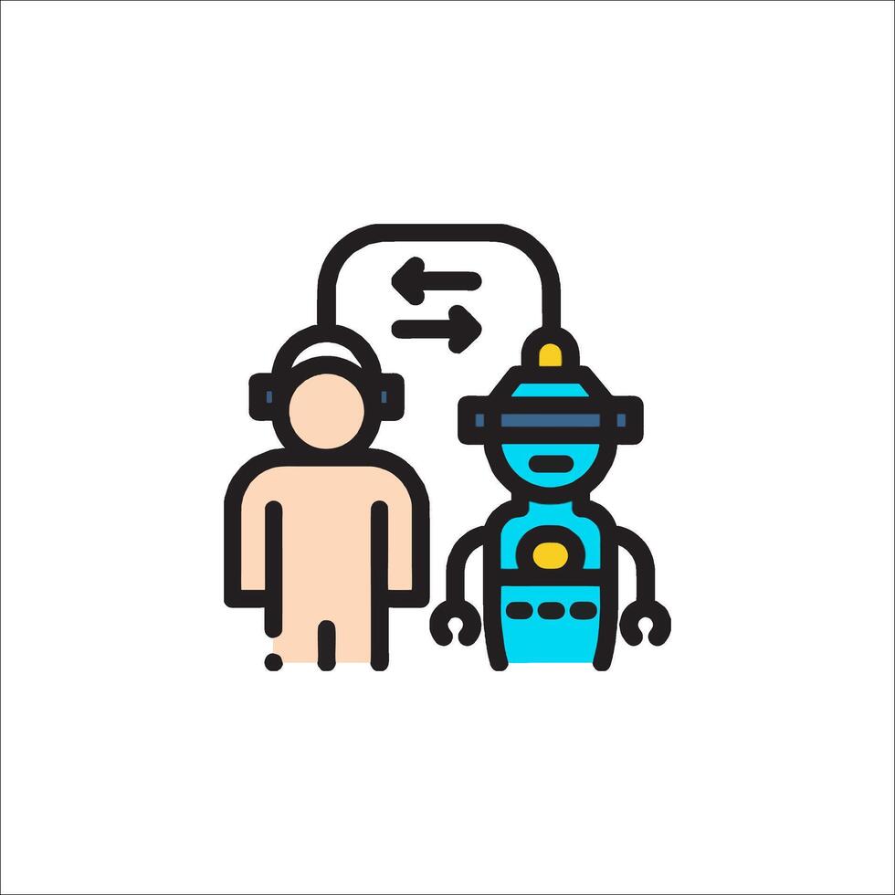 A robot and a man are standing next to each other vector