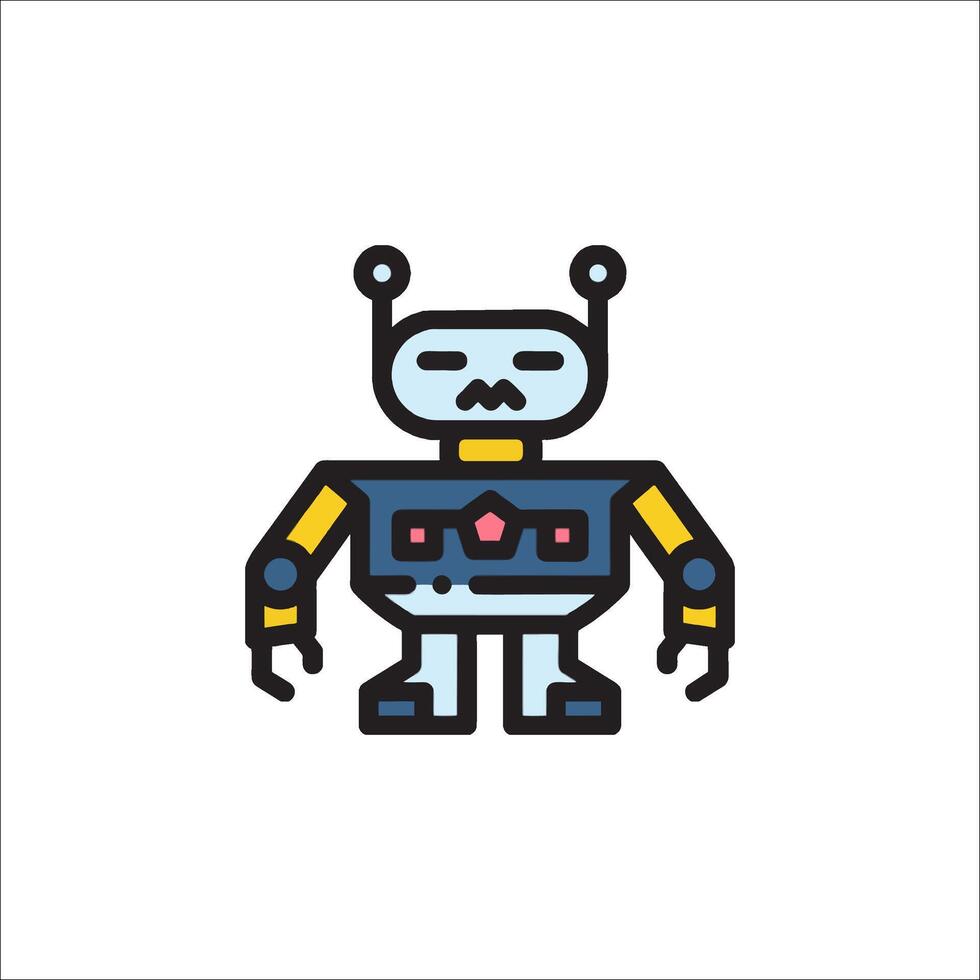 A robot icon with a blue and yellow color scheme vector