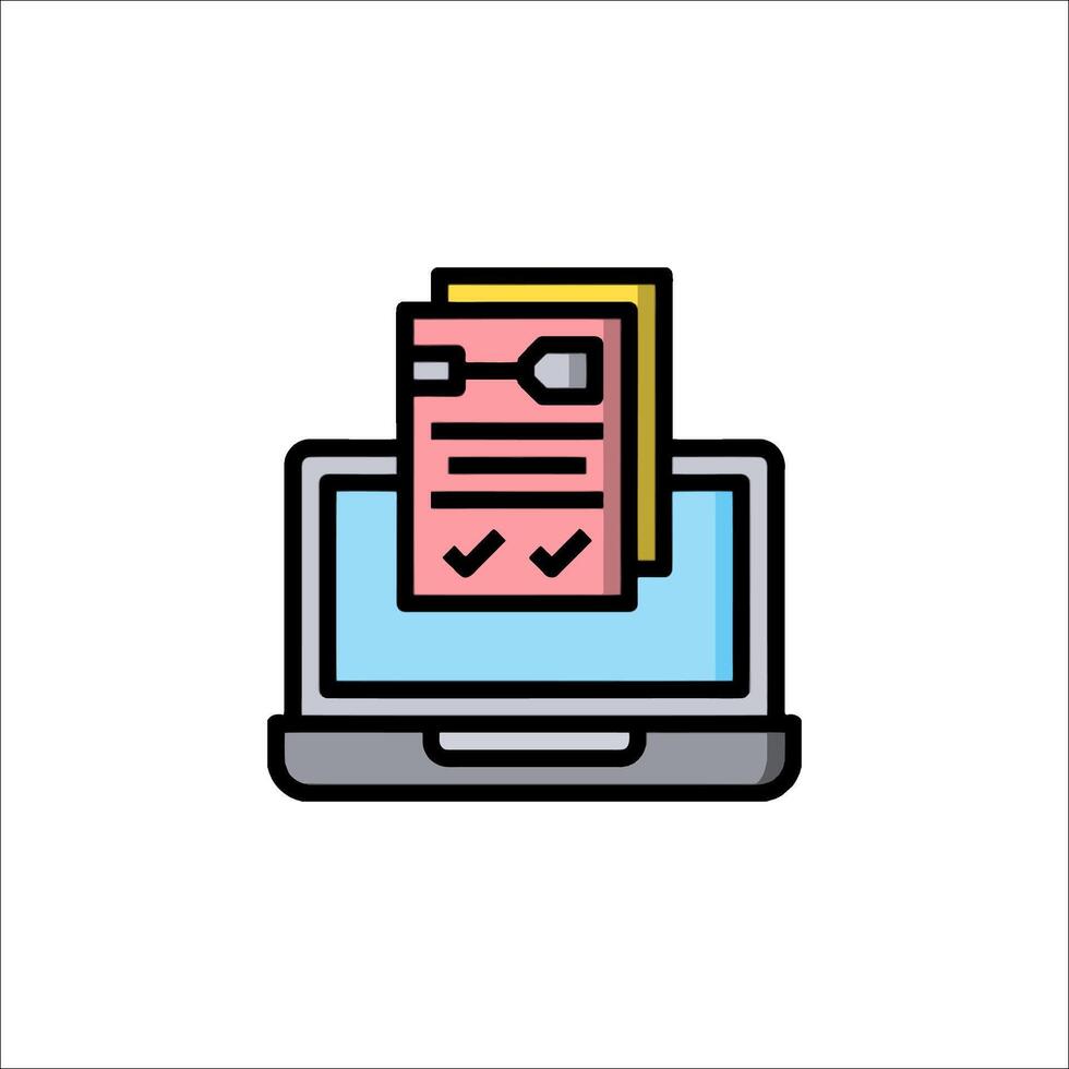 A laptop with a check mark and a paper vector