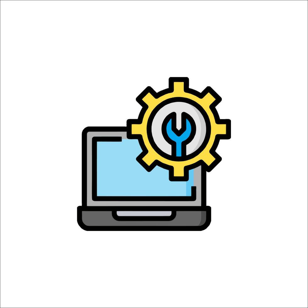 A laptop with a wrench on it vector