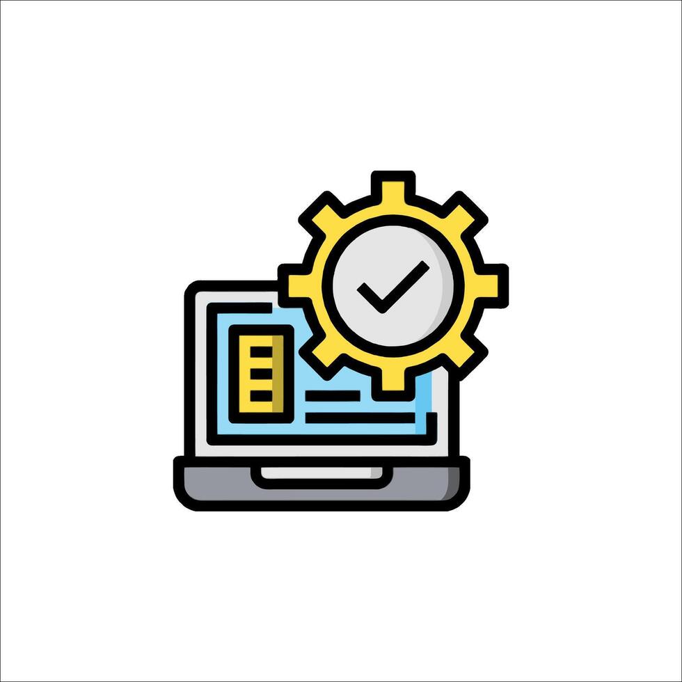 A laptop with a clock and check mark on it vector