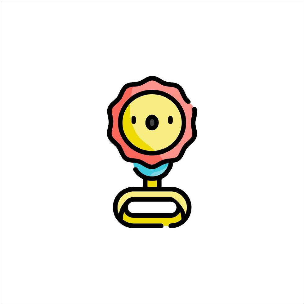 A cartoon face on a camera with a flower vector