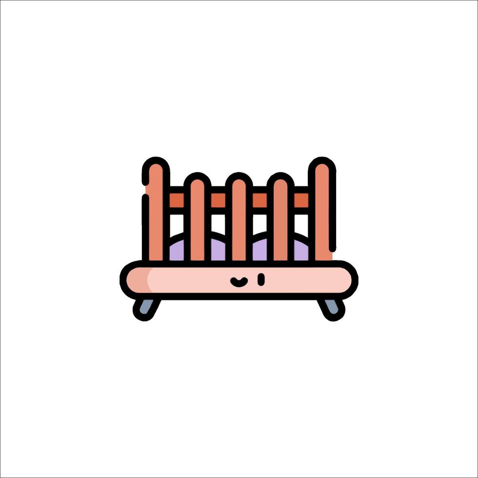 A baby crib icon with a pink and purple background vector