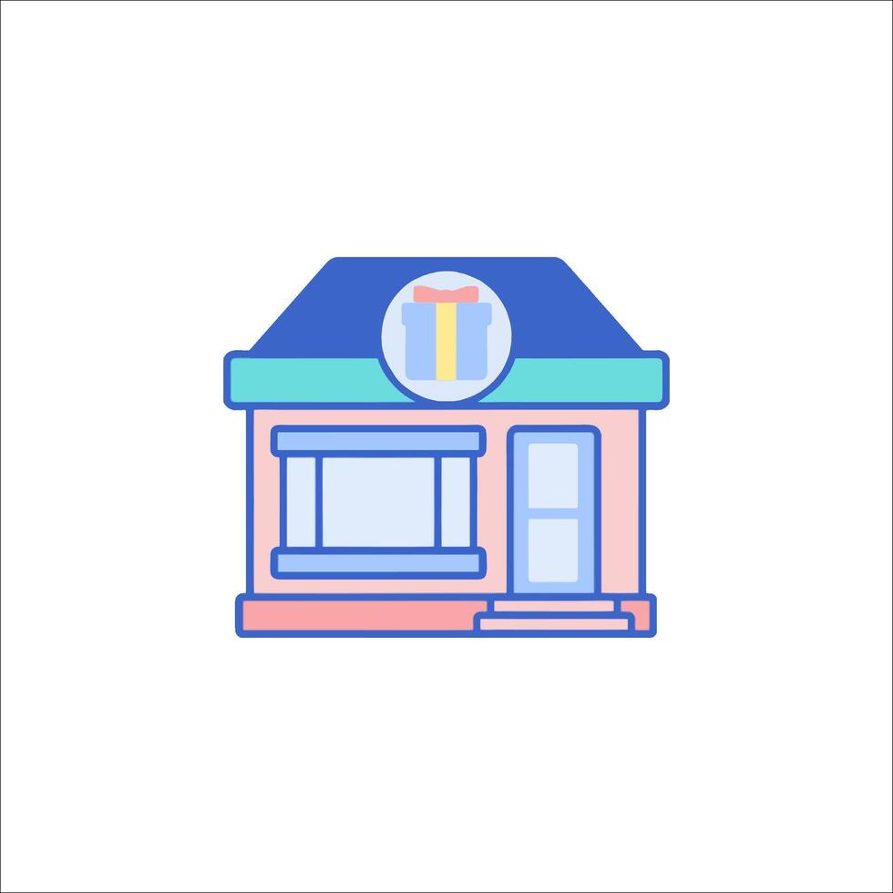 A small store with a window and a sign on it vector
