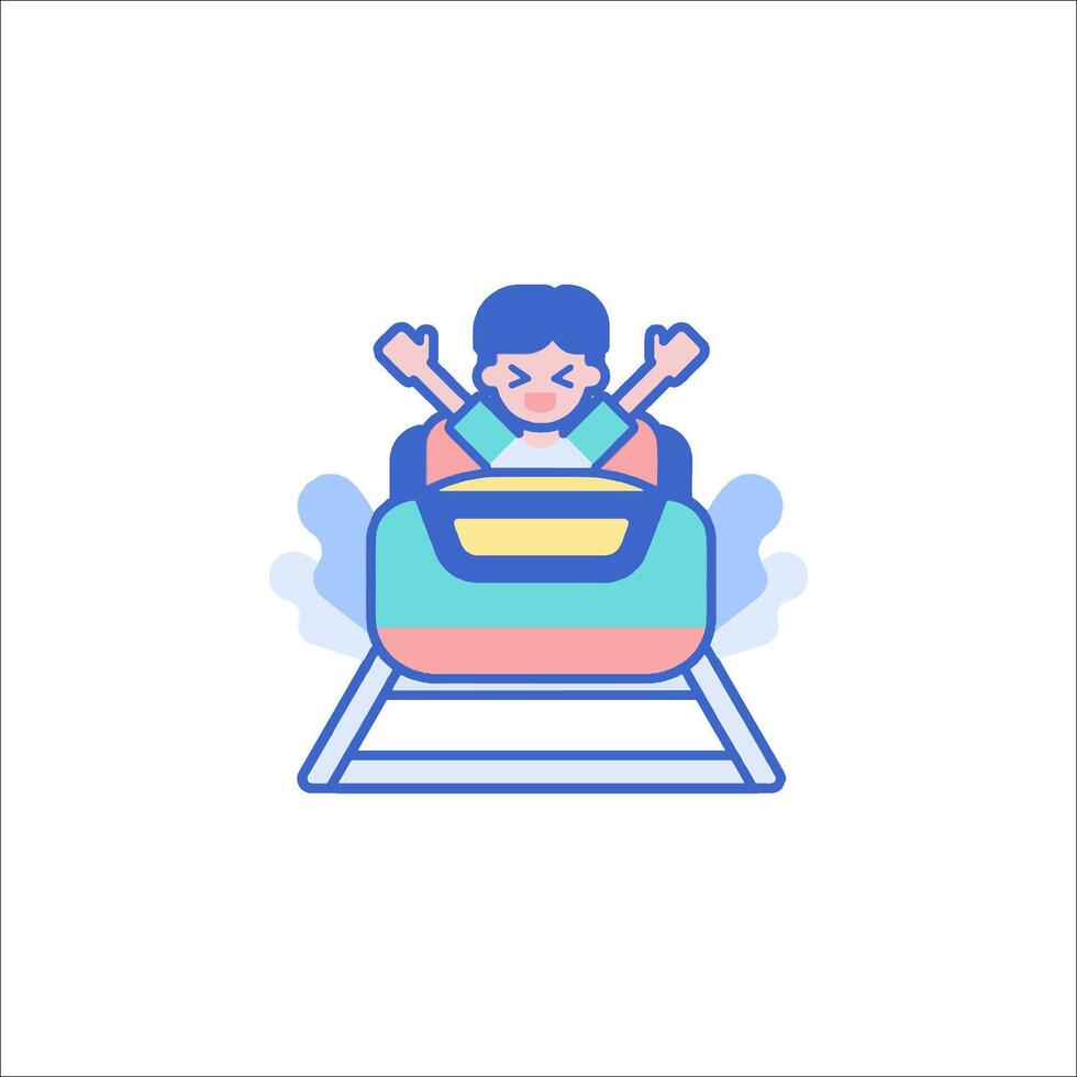 A boy riding a roller coaster in a flat line style vector