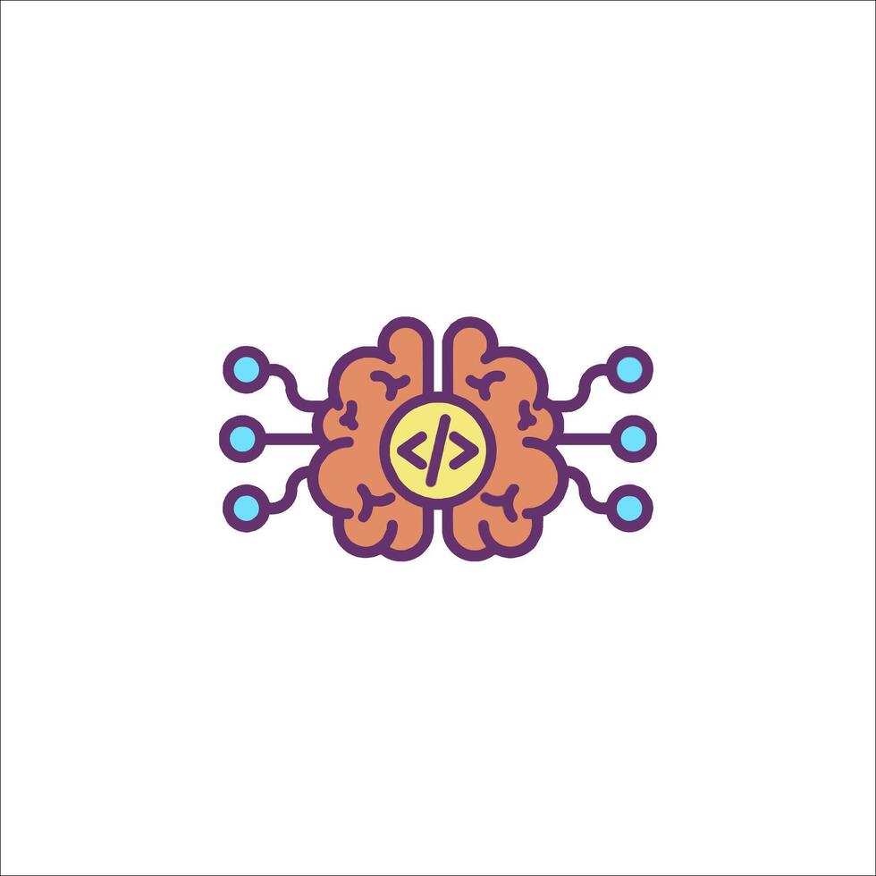 A brain icon with a computer and a computer chip vector
