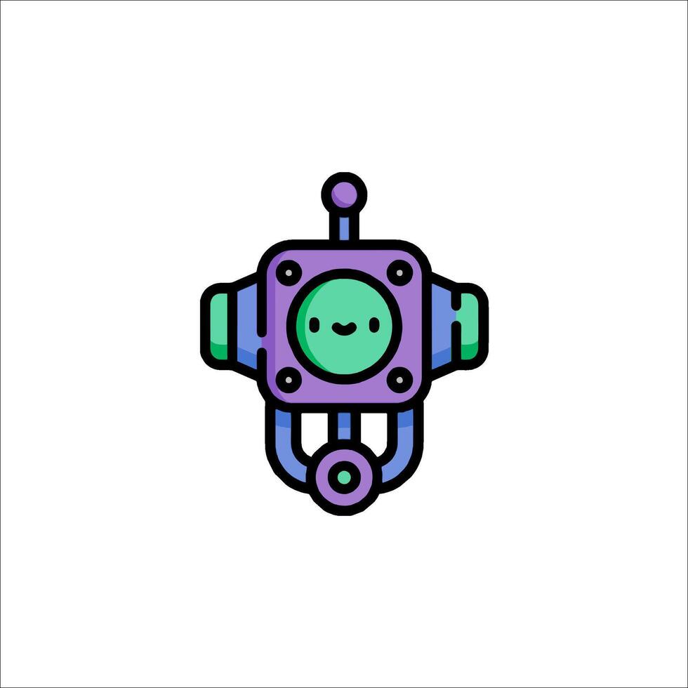 A robot icon with a green face and purple eyes vector