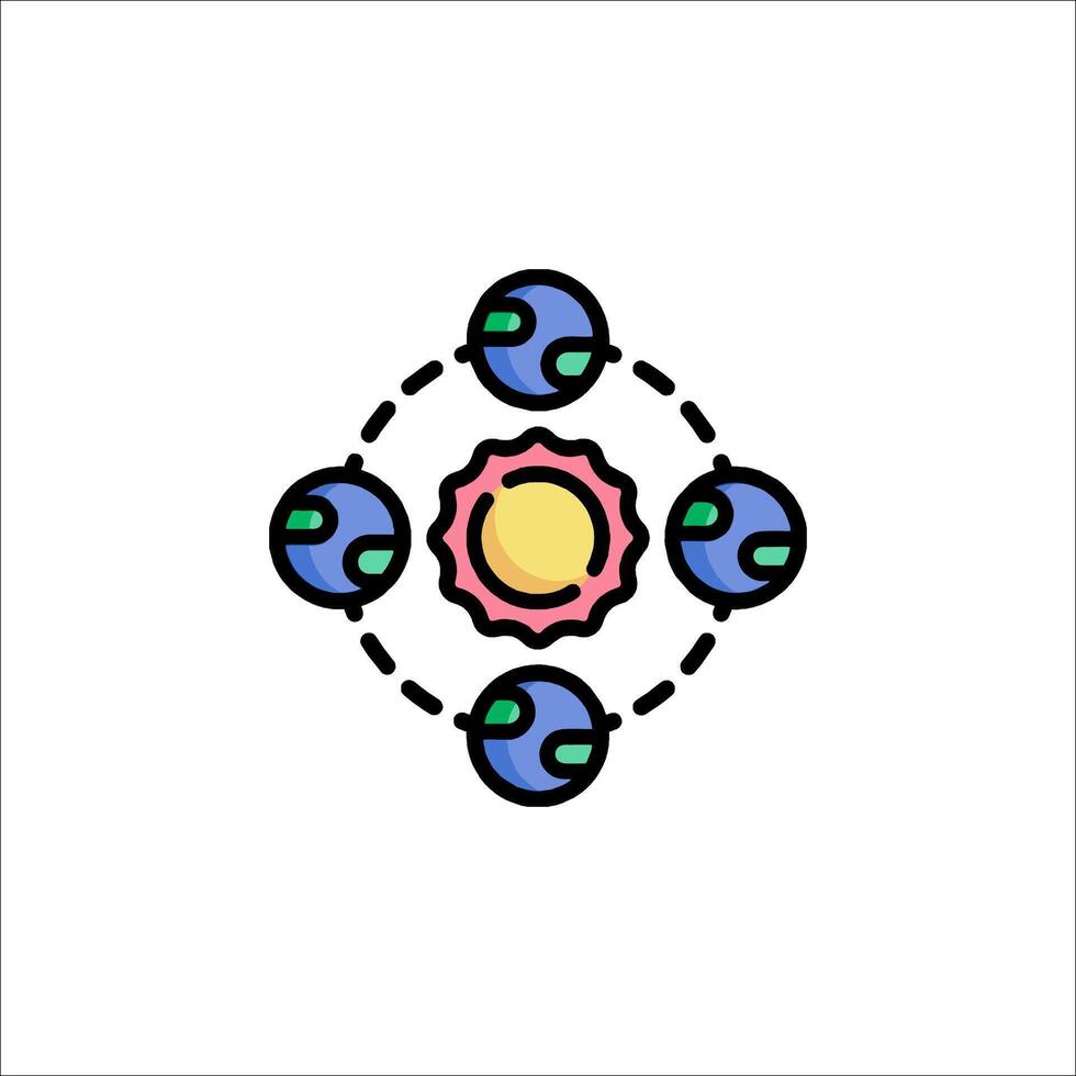 A flat icon of a circle with four spheres vector