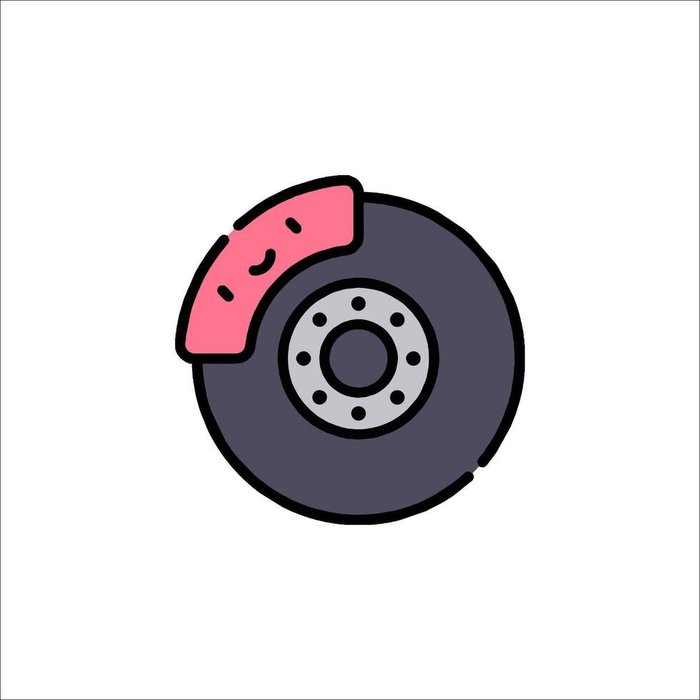A car tire icon with a pink and black wheel vector