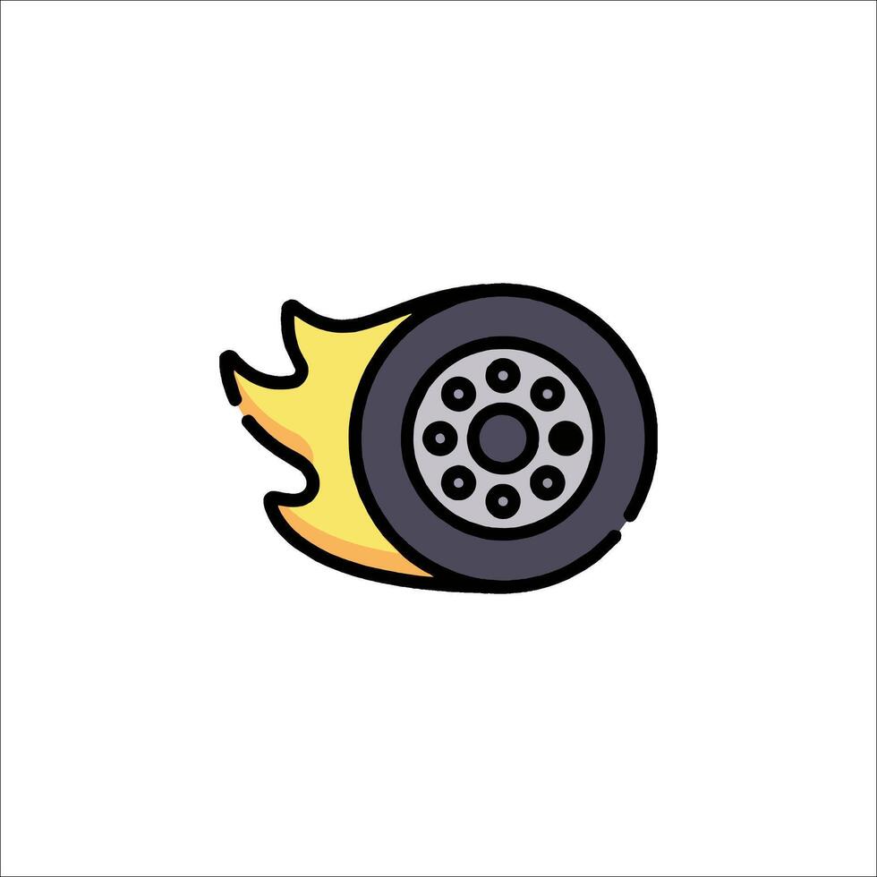 A cartoon wheel with flames on it vector