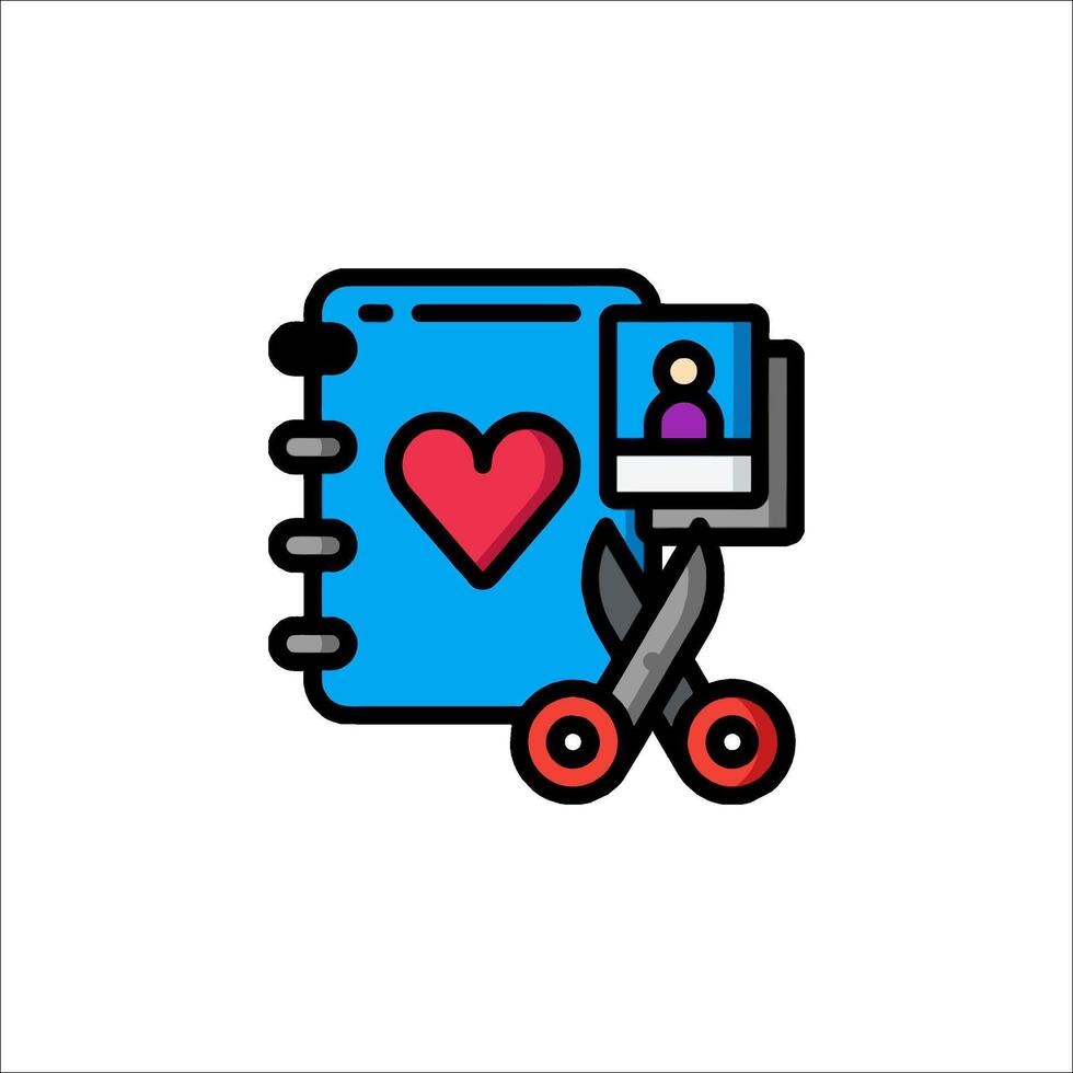 A pair of scissors and a notebook with a heart vector