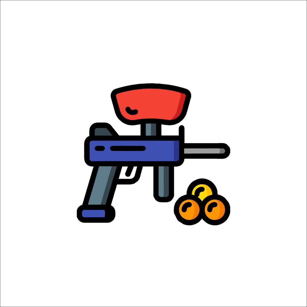 A paintball gun and some balls on a white background vector