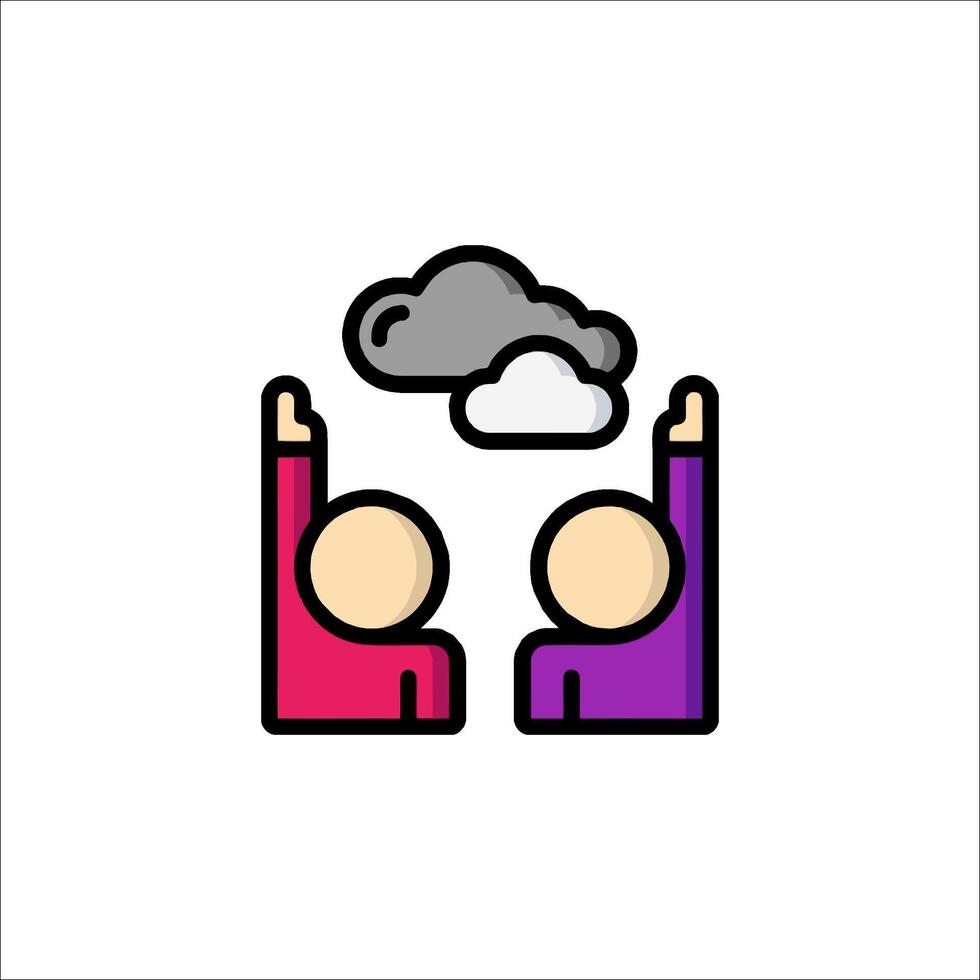Two people are holding up their hands in front of a cloud vector