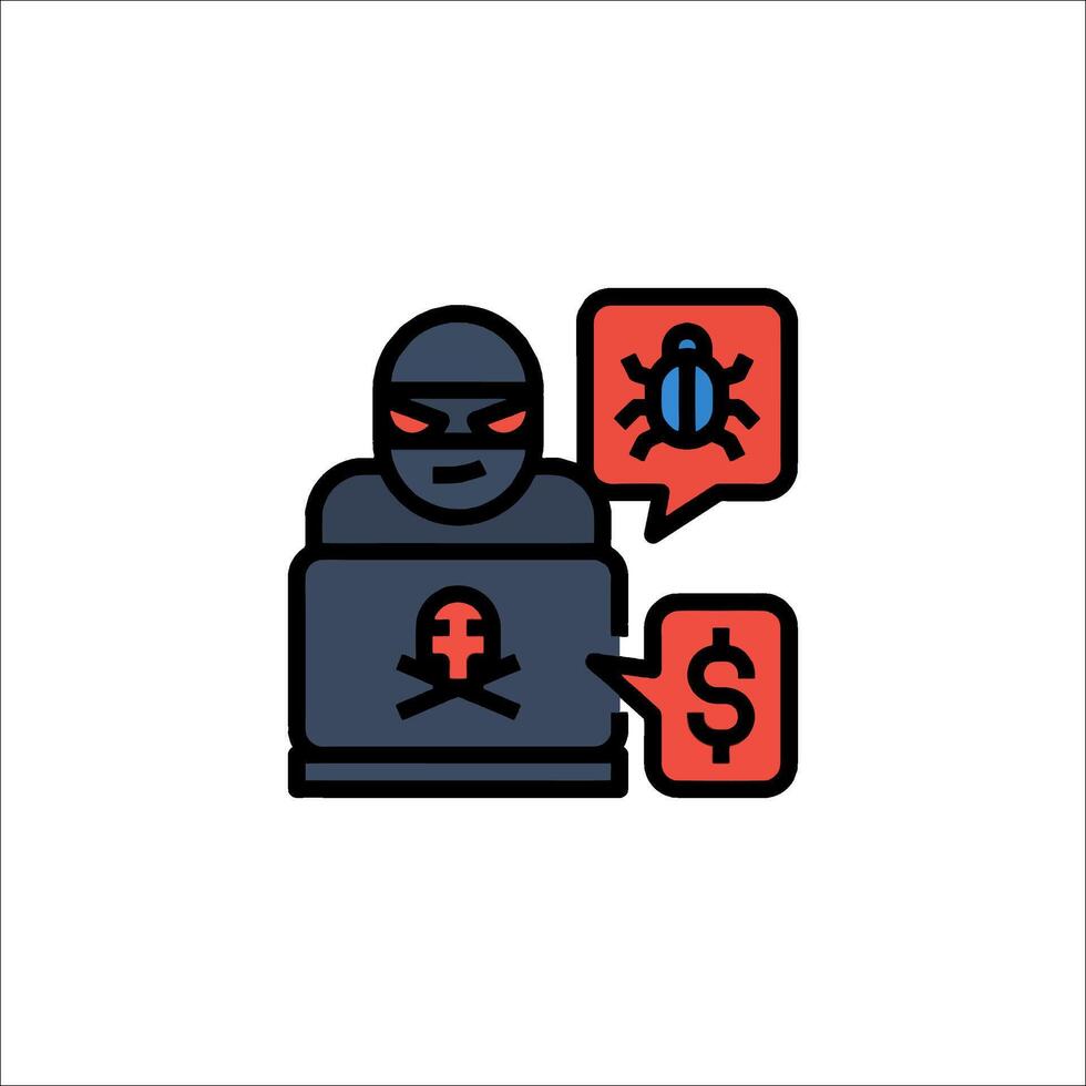 A man in a mask is holding a laptop and a dollar sign vector