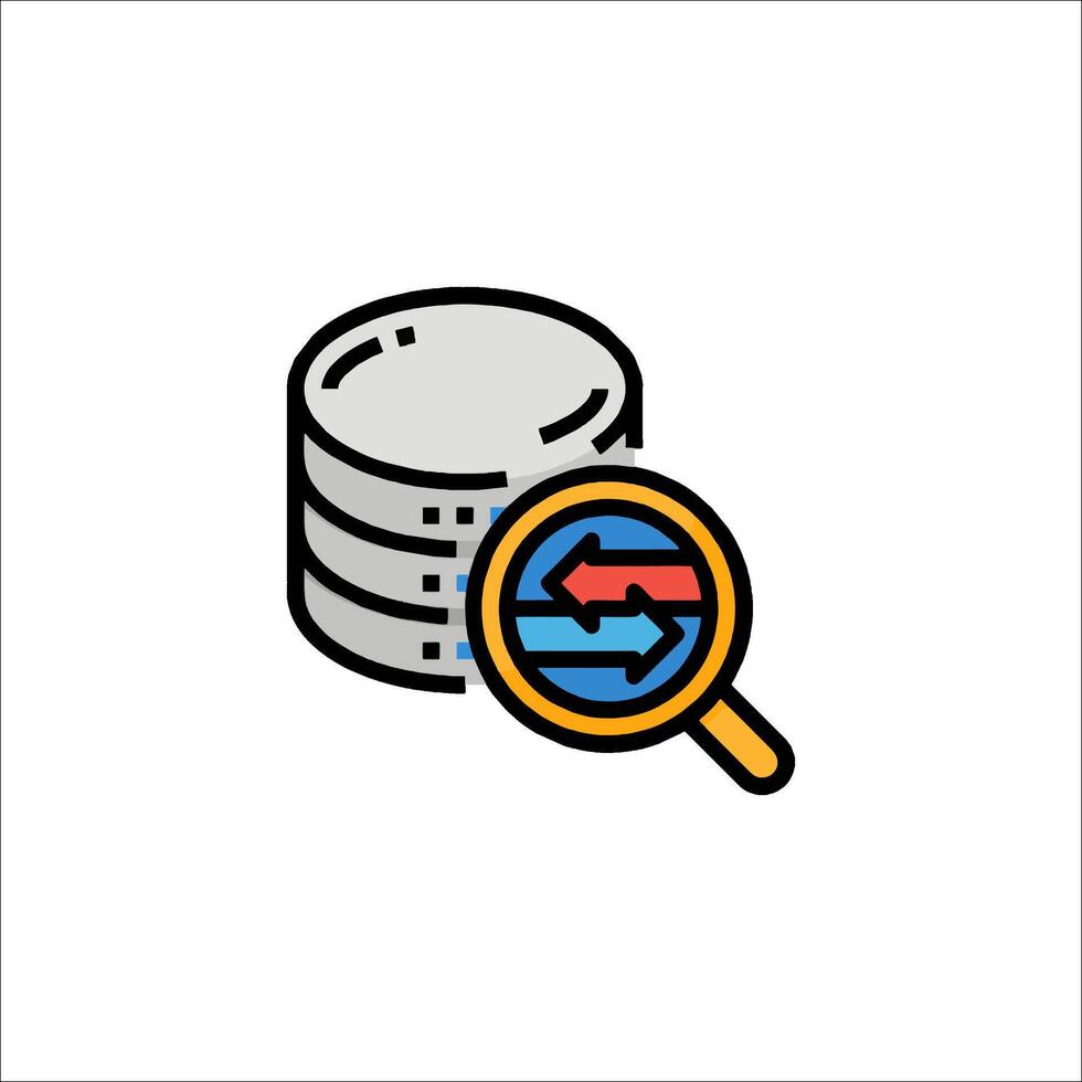 A magnifying icon of a stack of data vector