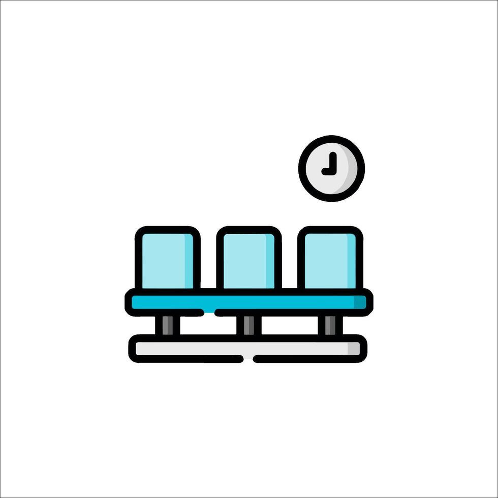 A line icon of a bench with a clock vector