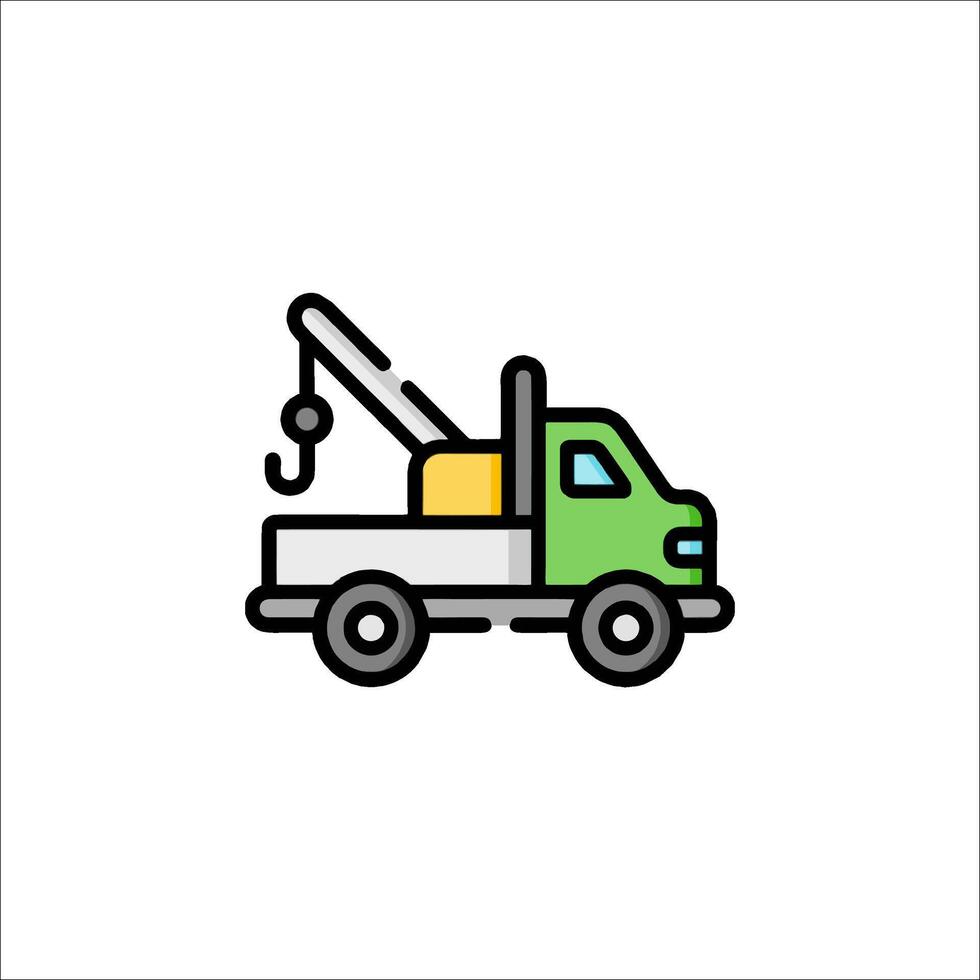 A truck with a crane on it is shown in a line art style vector
