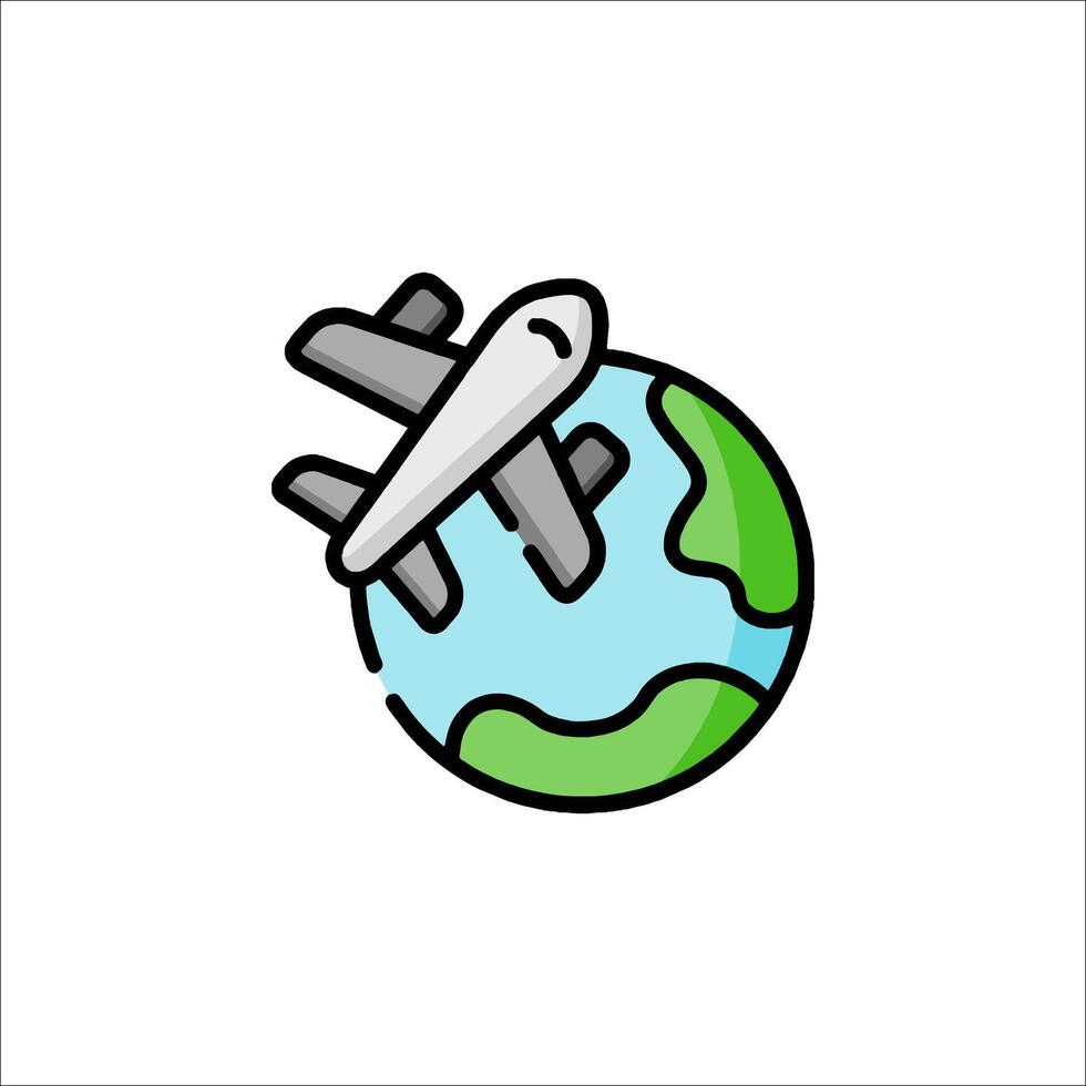 A plane flying around the earth icon vector