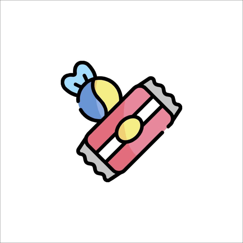 A candy bar icon with a blue and yellow bow vector