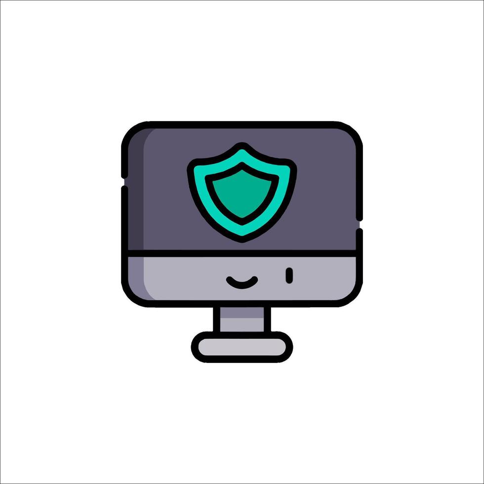 A computer monitor with a shield on it vector