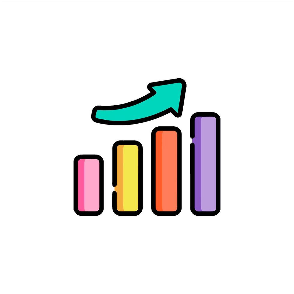 A colorful bar chart with an arrow pointing up vector
