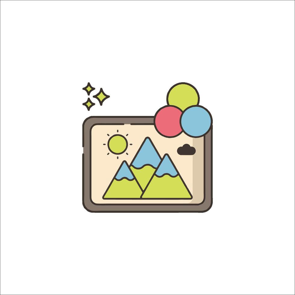 A tablet with a mountain and clouds on it vector