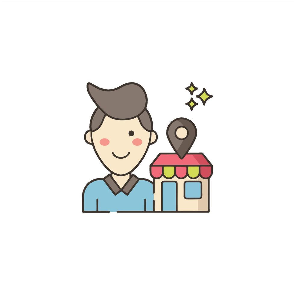 A man is holding a map pin on a map icon vector