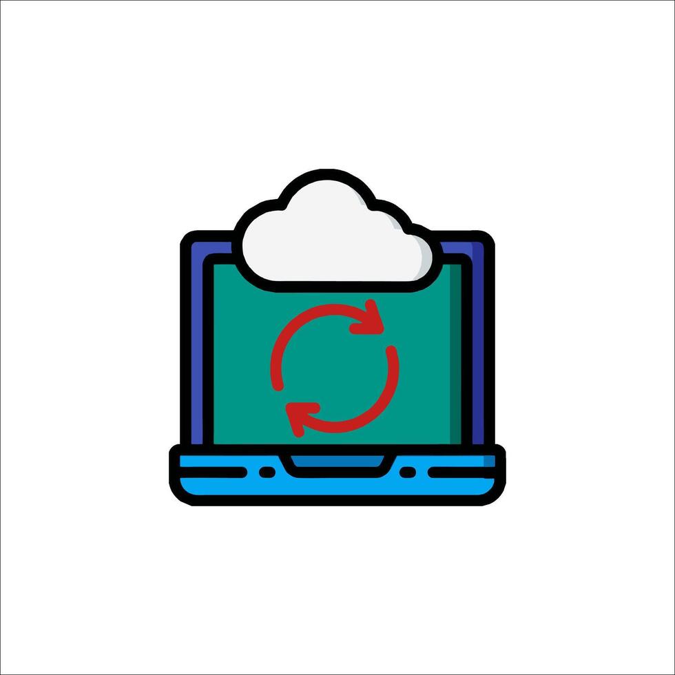 A laptop with a cloud icon and a red arrow vector