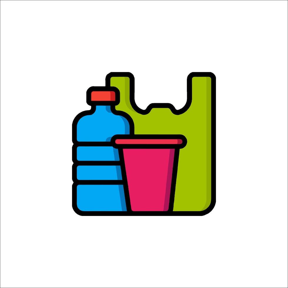 A plastic bag and a bottle of water icon vector