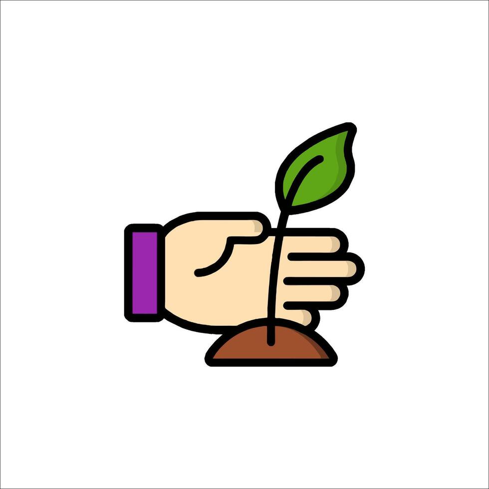 A hand holding a plant with a green leaf vector