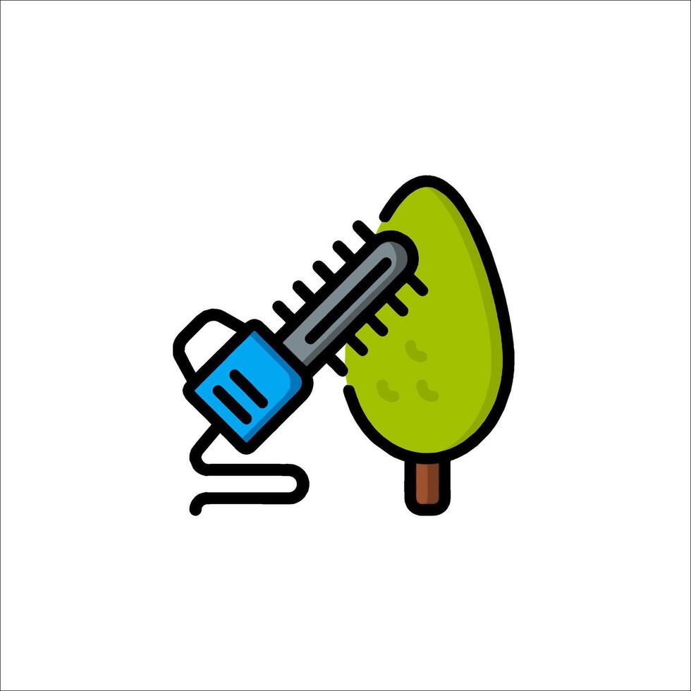 A green tree and a chainsaw icon vector