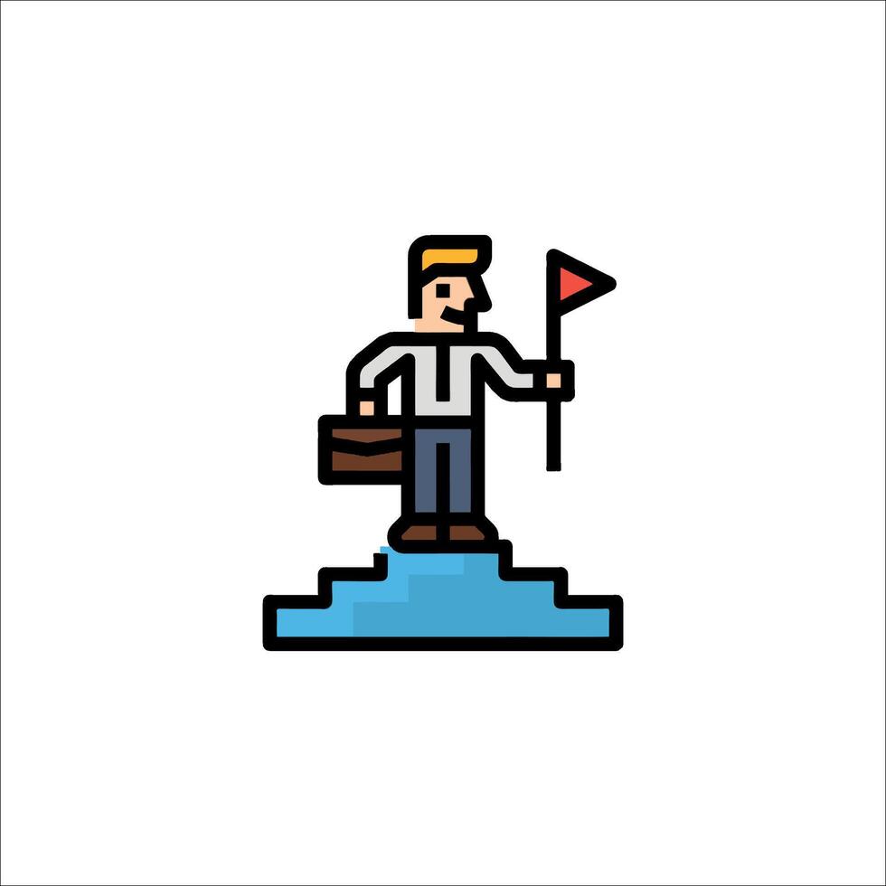 Businessman on top of mountain with flag icon vector