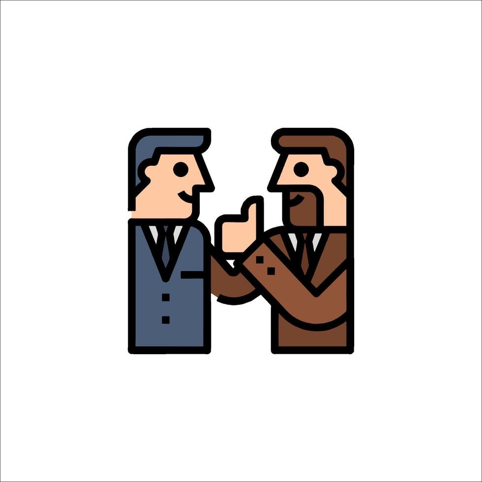 Two businessmen shaking hands with thumbs up icon vector