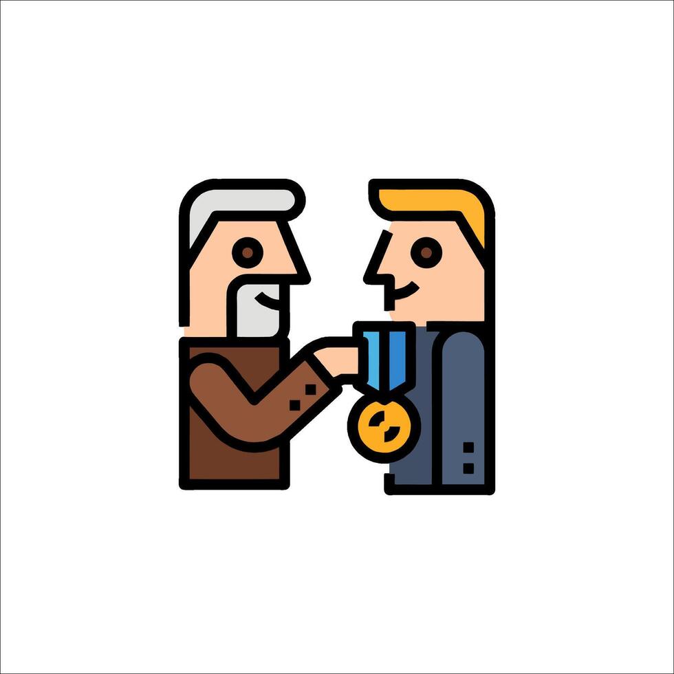 Two men shaking hands with a medal vector