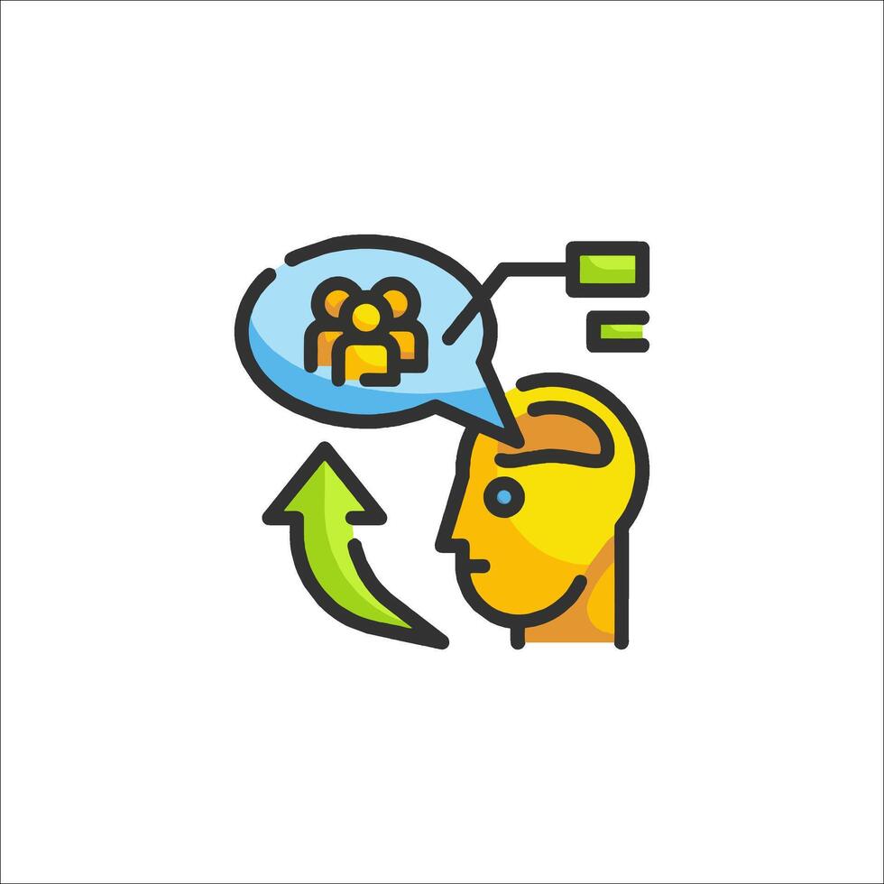 A person with a speech bubble and a brain icon vector