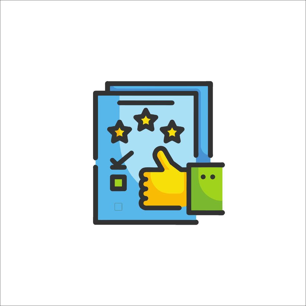 A hand holding a tablet with five stars vector