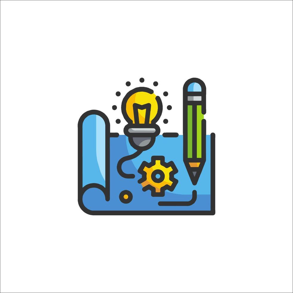 A light bulb and a pencil on a piece of paper vector