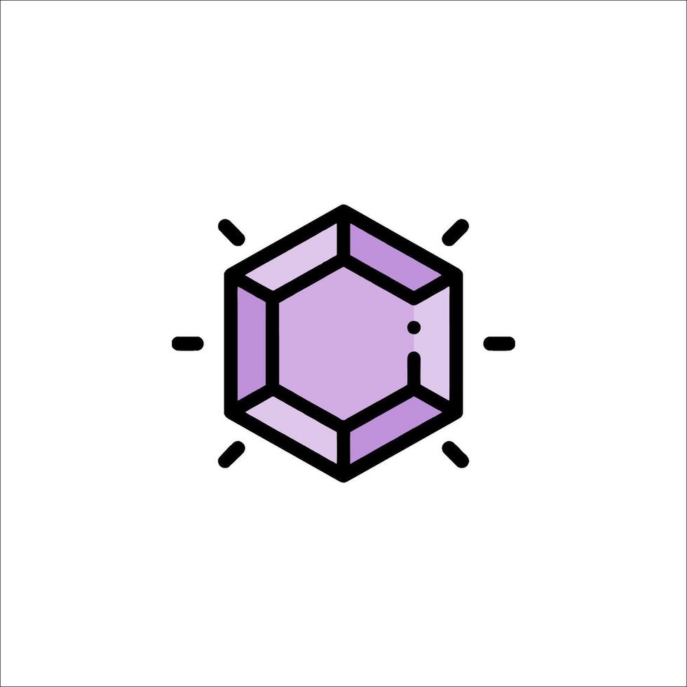 A purple hexagon icon with a light coming from it vector