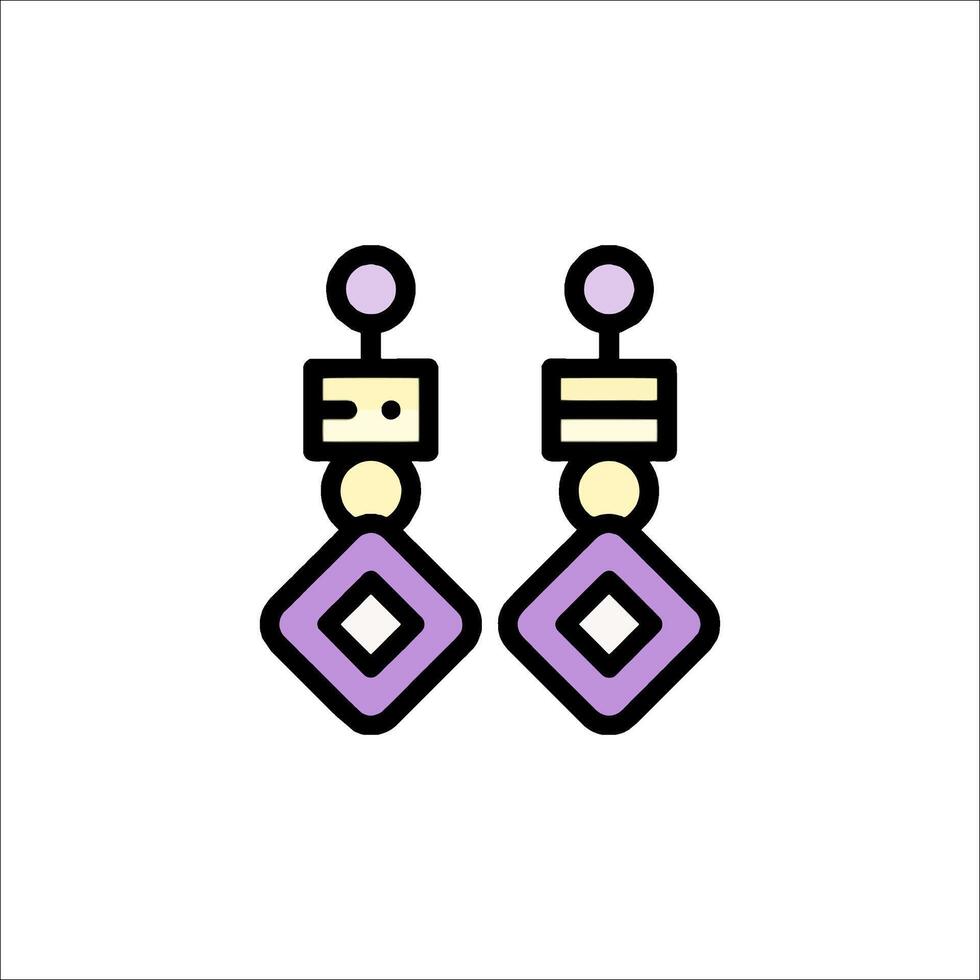 A pair of earrings with a purple and yellow design vector