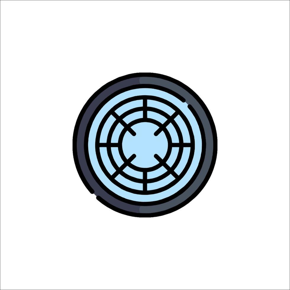 A circular icon with a grid on it vector