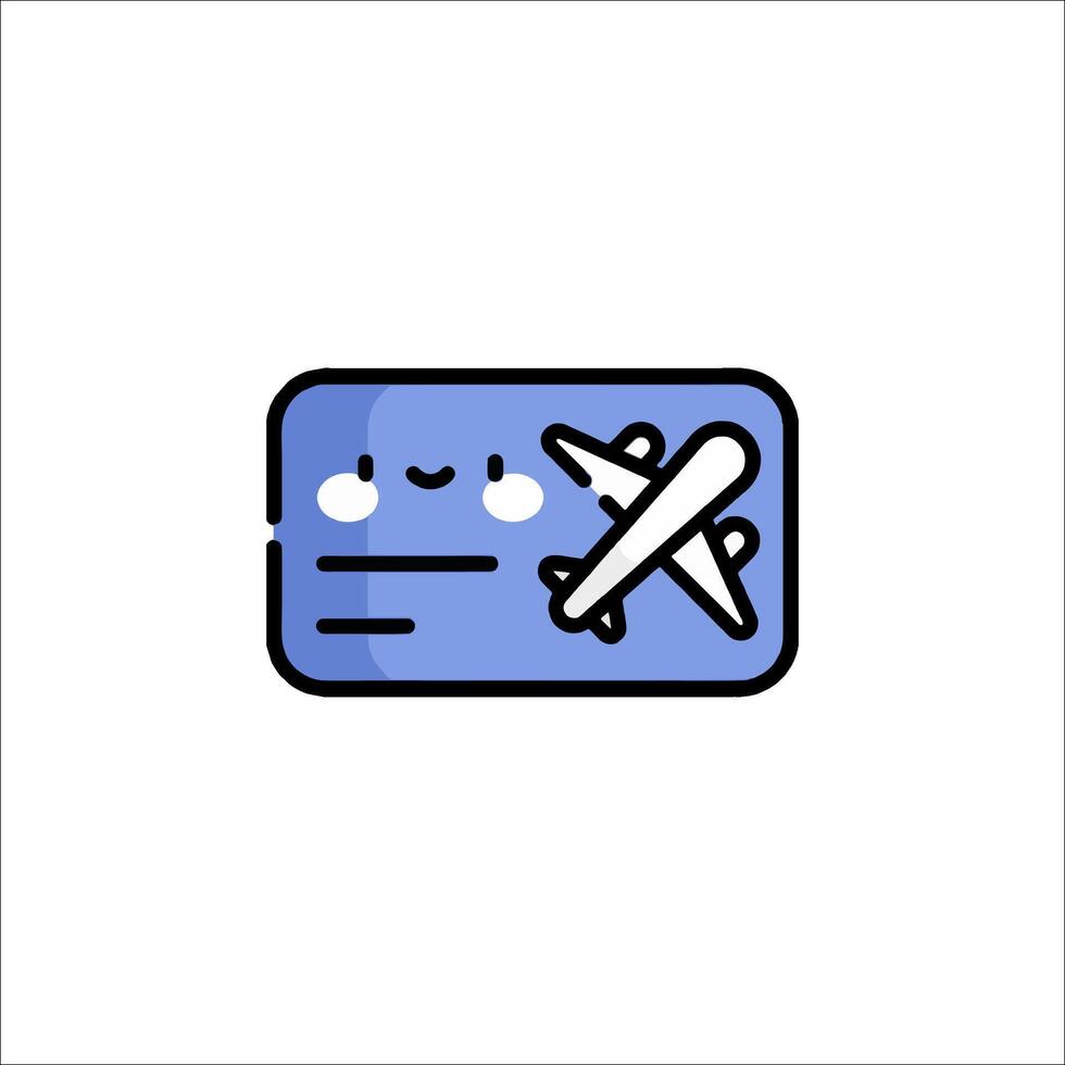 A blue and white airplane icon with a smiley face vector