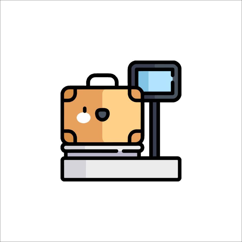 A suitcase and a computer on a table vector