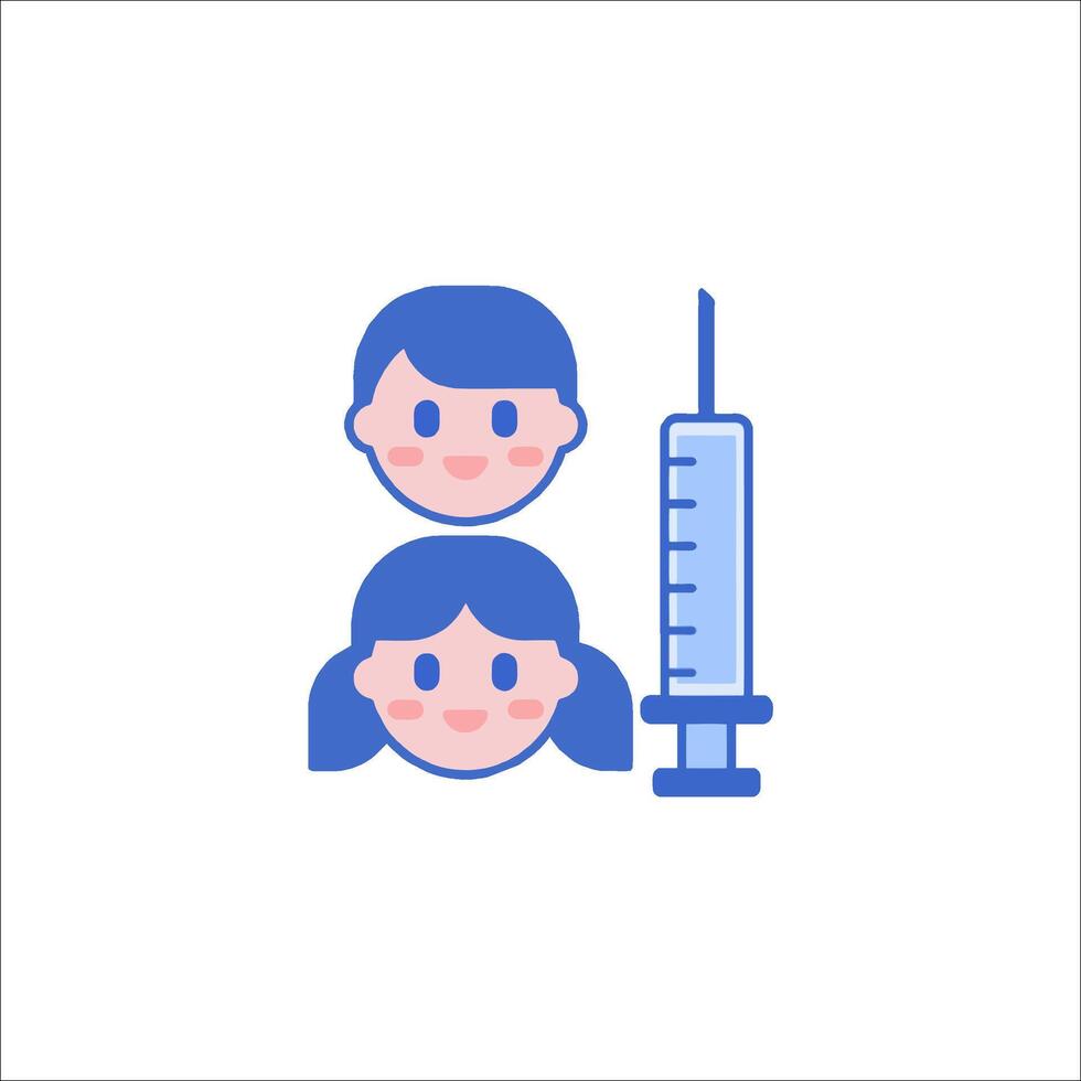 Two children with an injection and a syringe vector