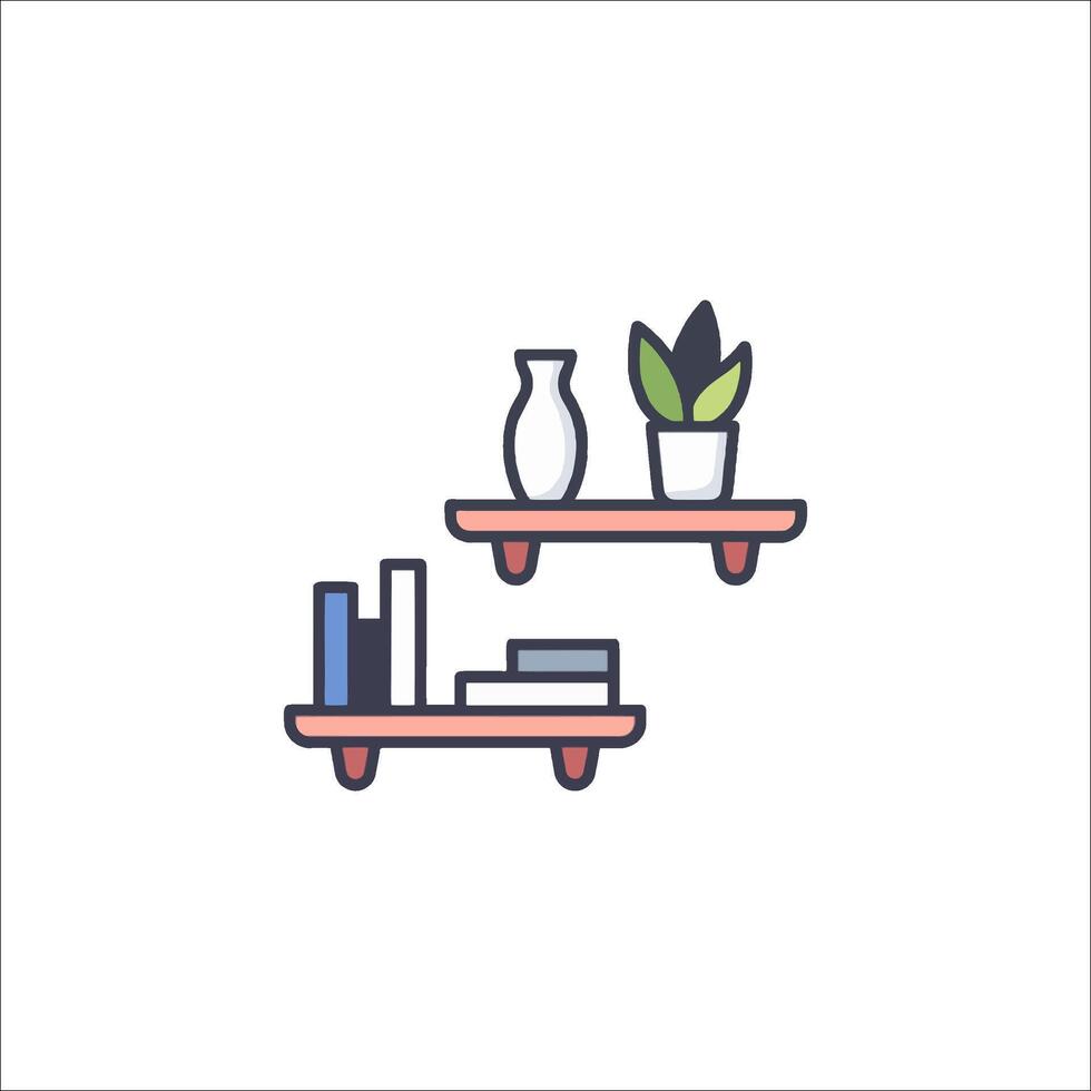 A shelf with books and a plant on it vector